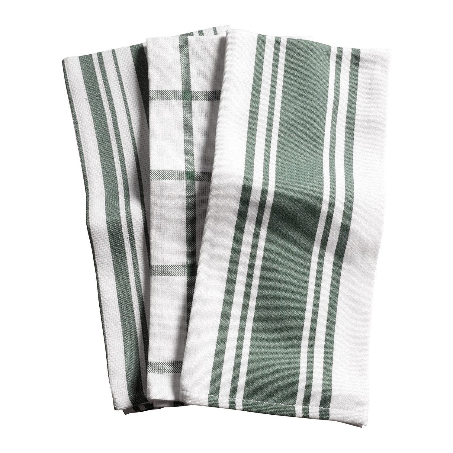 KAF Home Centerband/Basketweave/Windowpane Kitchen Towels, Set of 3, Agave