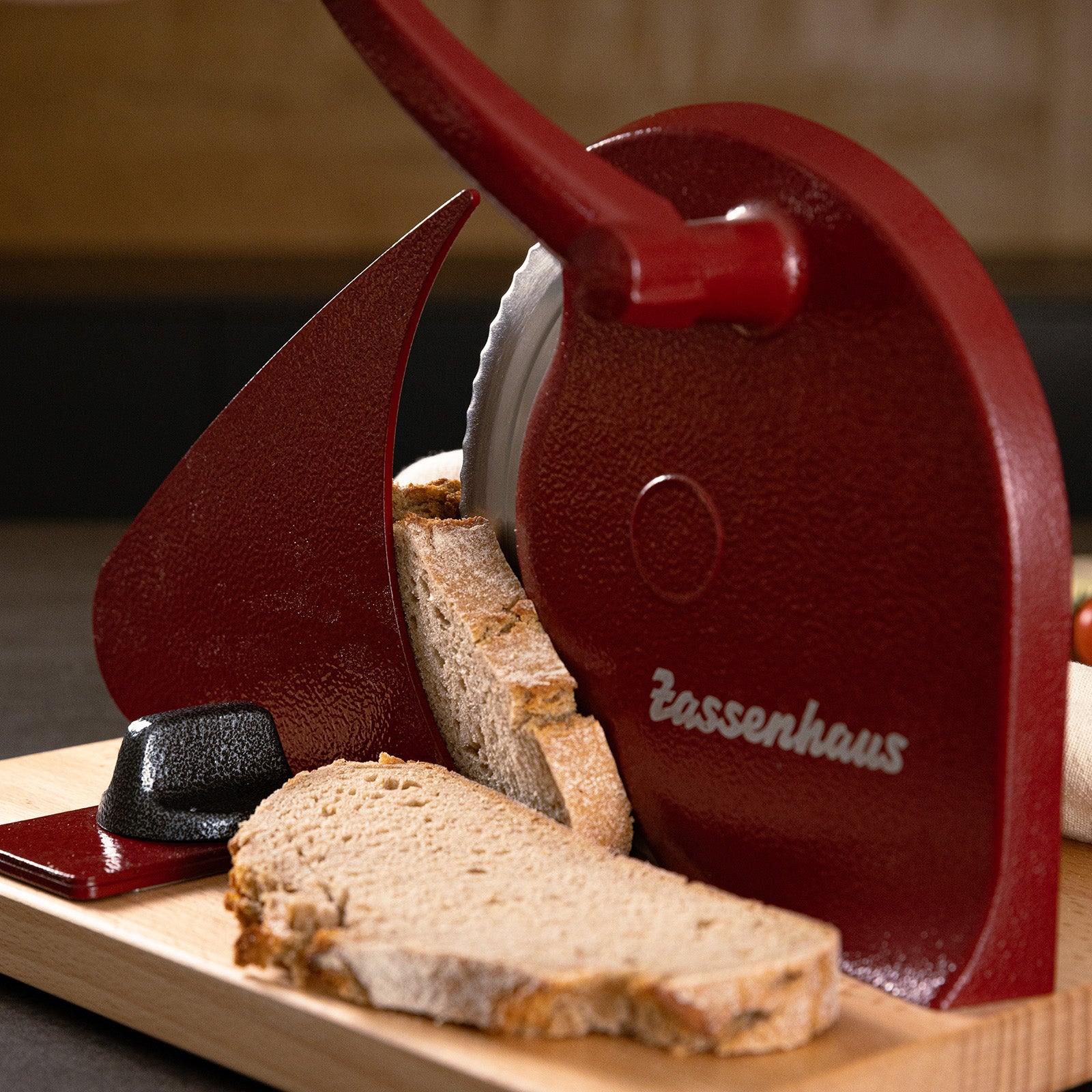 Zassenhaus Manual Bread Slicer, Hand Crank Home Bread Slicer, 11.75" x 8", Red