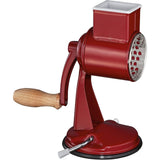 Zassenhaus Classic Drum Grater with Suction Base, 2 Grating Drums, Pestle, and Vegetable Cutter, Red