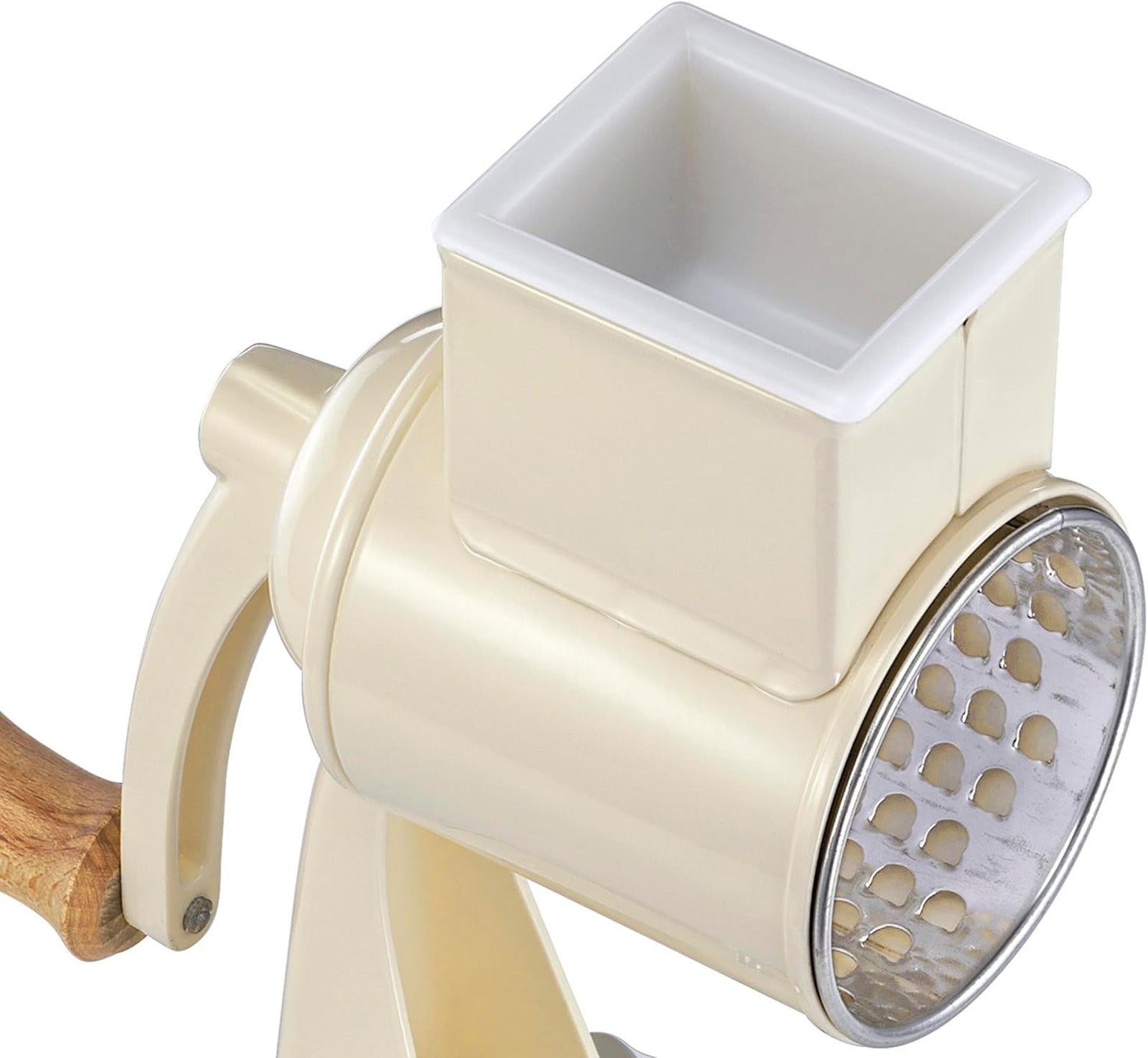 Zassenhaus Classic Drum Grater with Suction Base, 2 Grating Drums, Pestle, and Vegetable Cutter, Cream