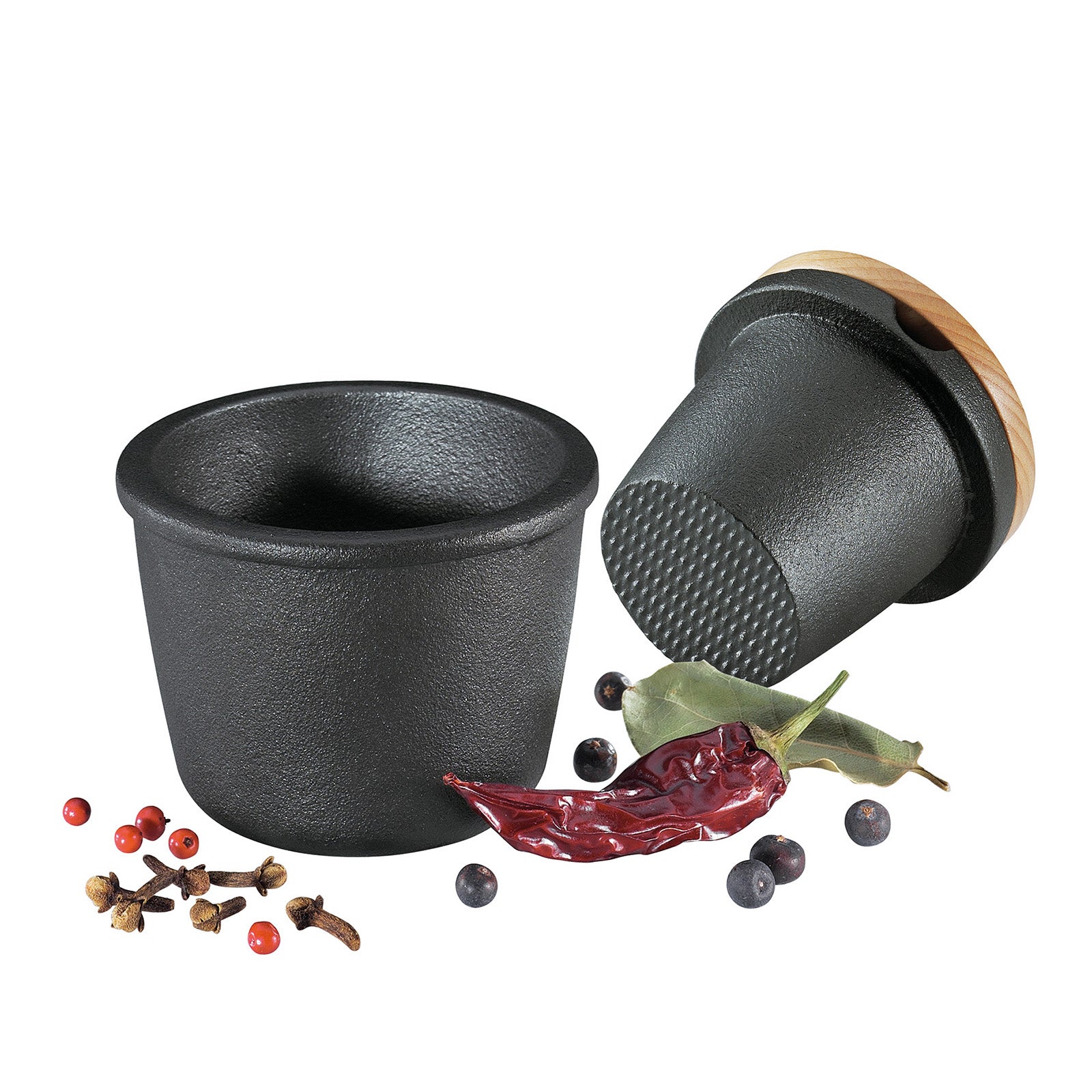 Zassenhaus Cast Iron Spice Grinding Set with Beechwood Lid, 3" Grinder, Black