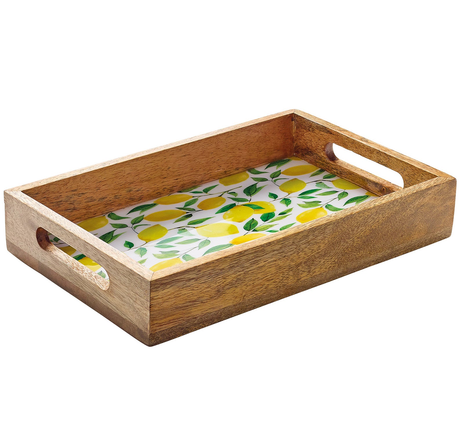 Zassenhaus Mango Wood Lacquered Serving Tray, 12" x 8" x 2", Lemon