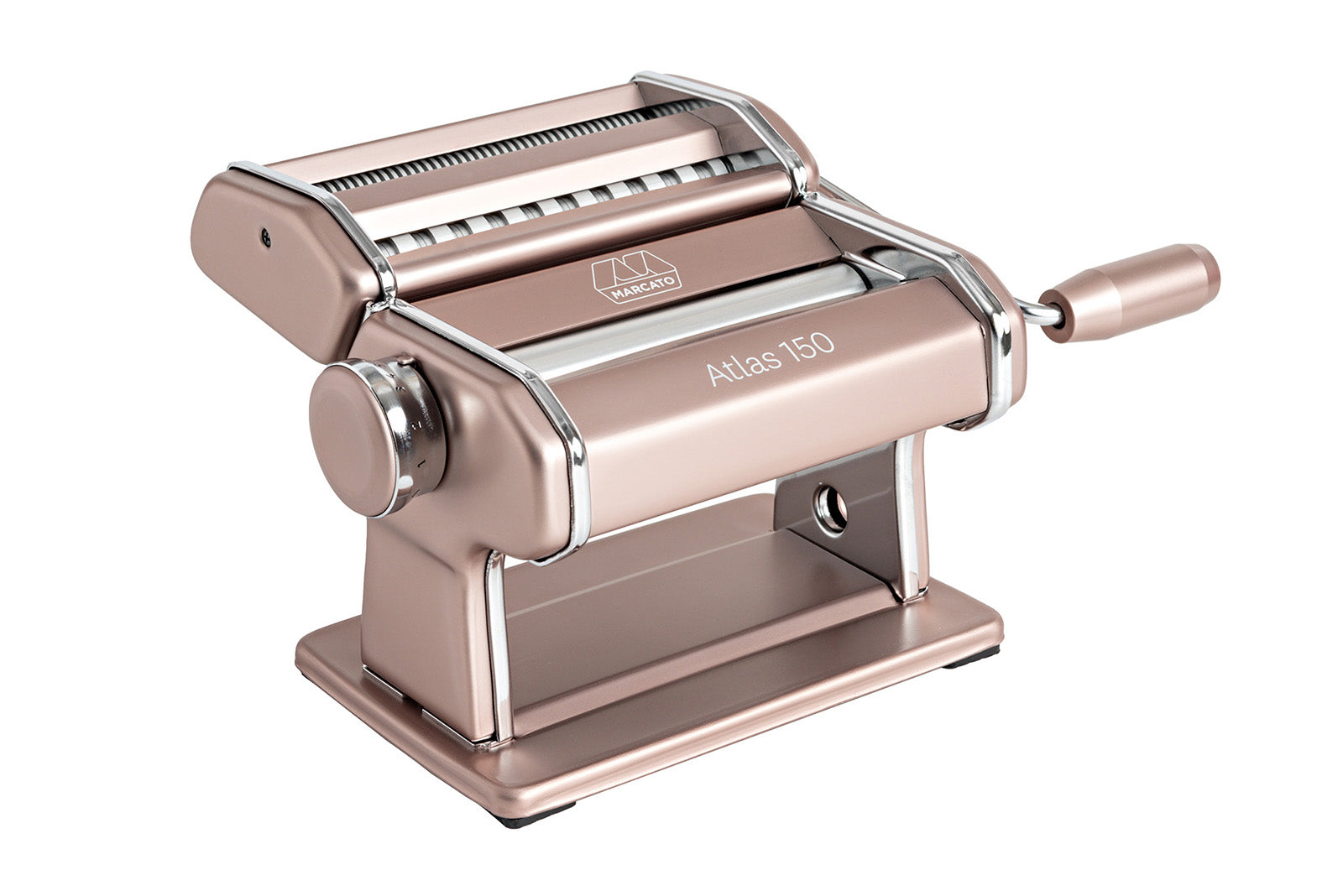 Marcato Atlas 150 Pasta Machine with Cutter, Hand Crank, and Instructions, Made in Italy, Powder Pink