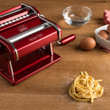Marcato Atlas 150 Pasta Machine with Cutter, Hand Crank, and Instructions, Made in Italy, Red