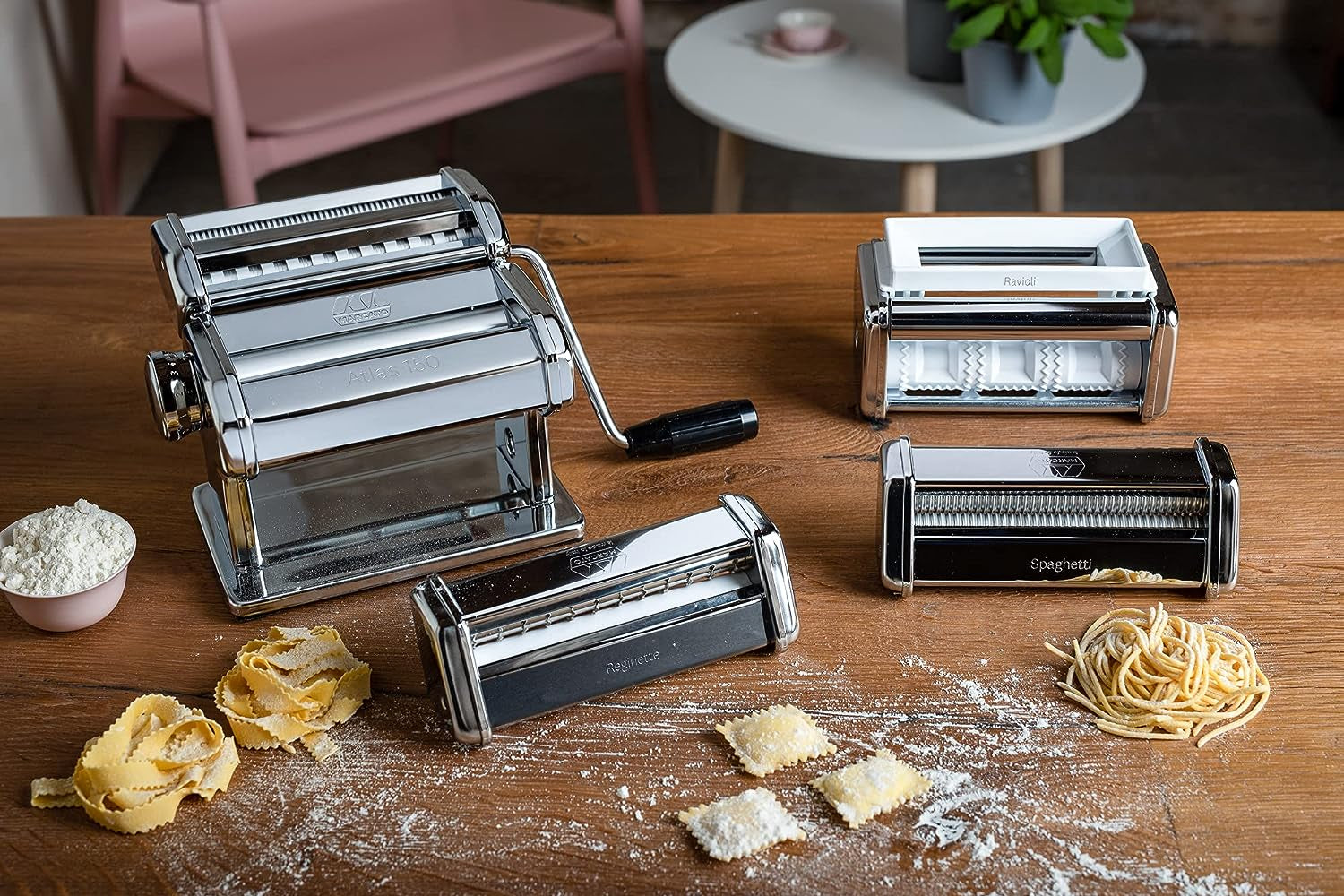 Marcato Atlas 4-Piece Set Pasta Set, Includes Atlas 150, Ravioli, Spaghetti, Reginette