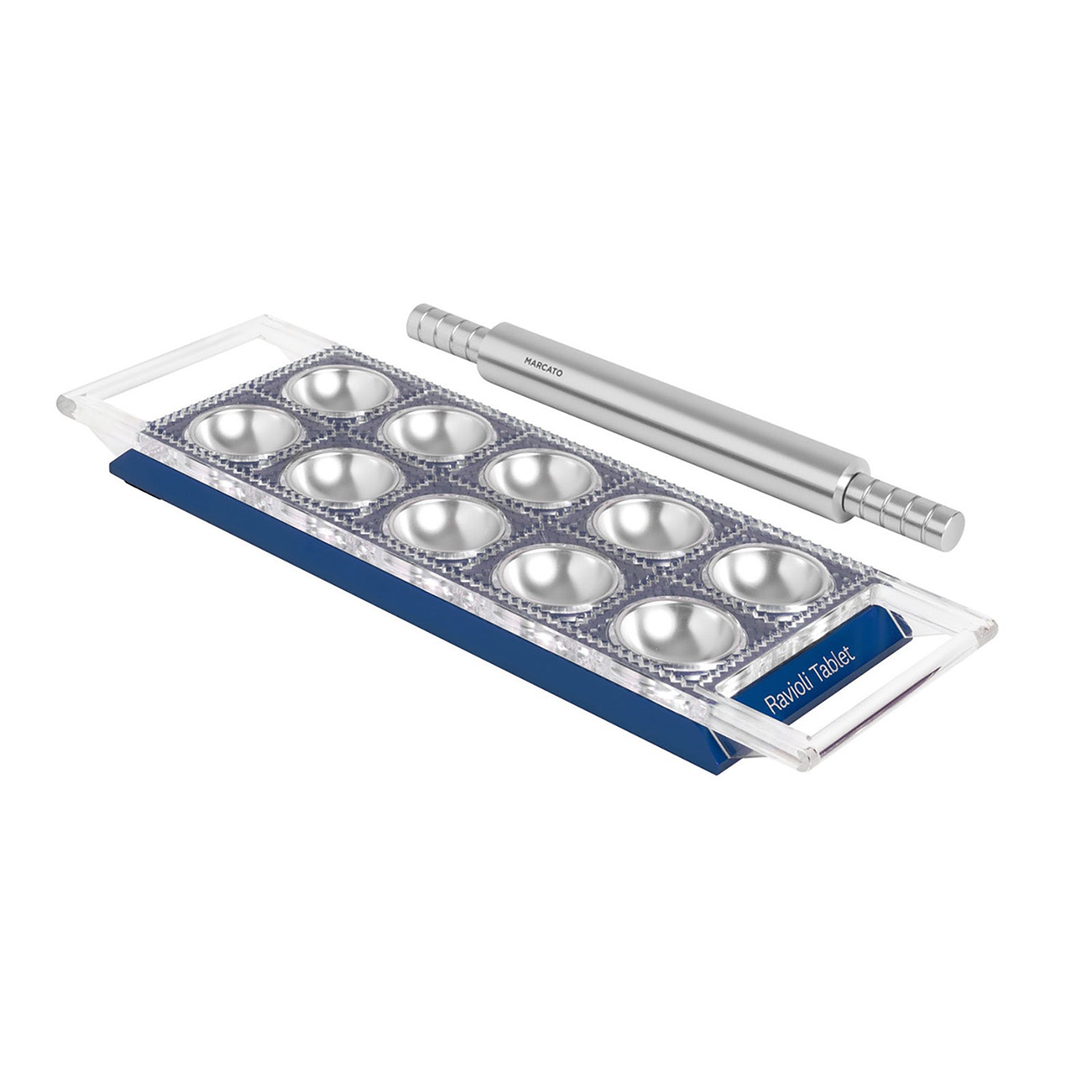 Marcato Atlas Tablet Pasta Maker, Made in Italy, Makes 10 Raviolis, Powder Blue