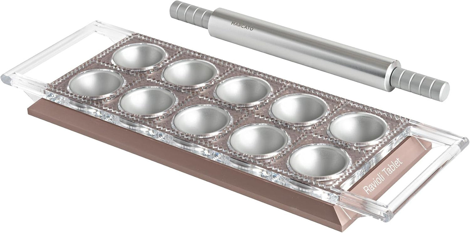 Marcato Atlas Tablet Pasta Maker, Made in Italy, Makes 10 Raviolis, Powder Pink