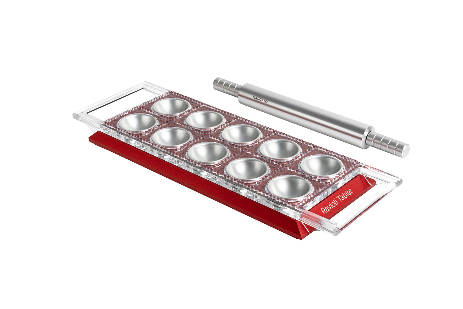 Marcato Atlas Tablet Pasta Maker, Made in Italy, Makes 10 Raviolis, Red