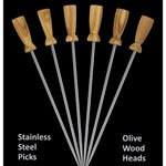 Prodyne Olivewood Stainless Steel Cocktail Picks, Set of 6