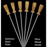 Prodyne Olivewood Stainless Steel Cocktail Picks, Set of 6