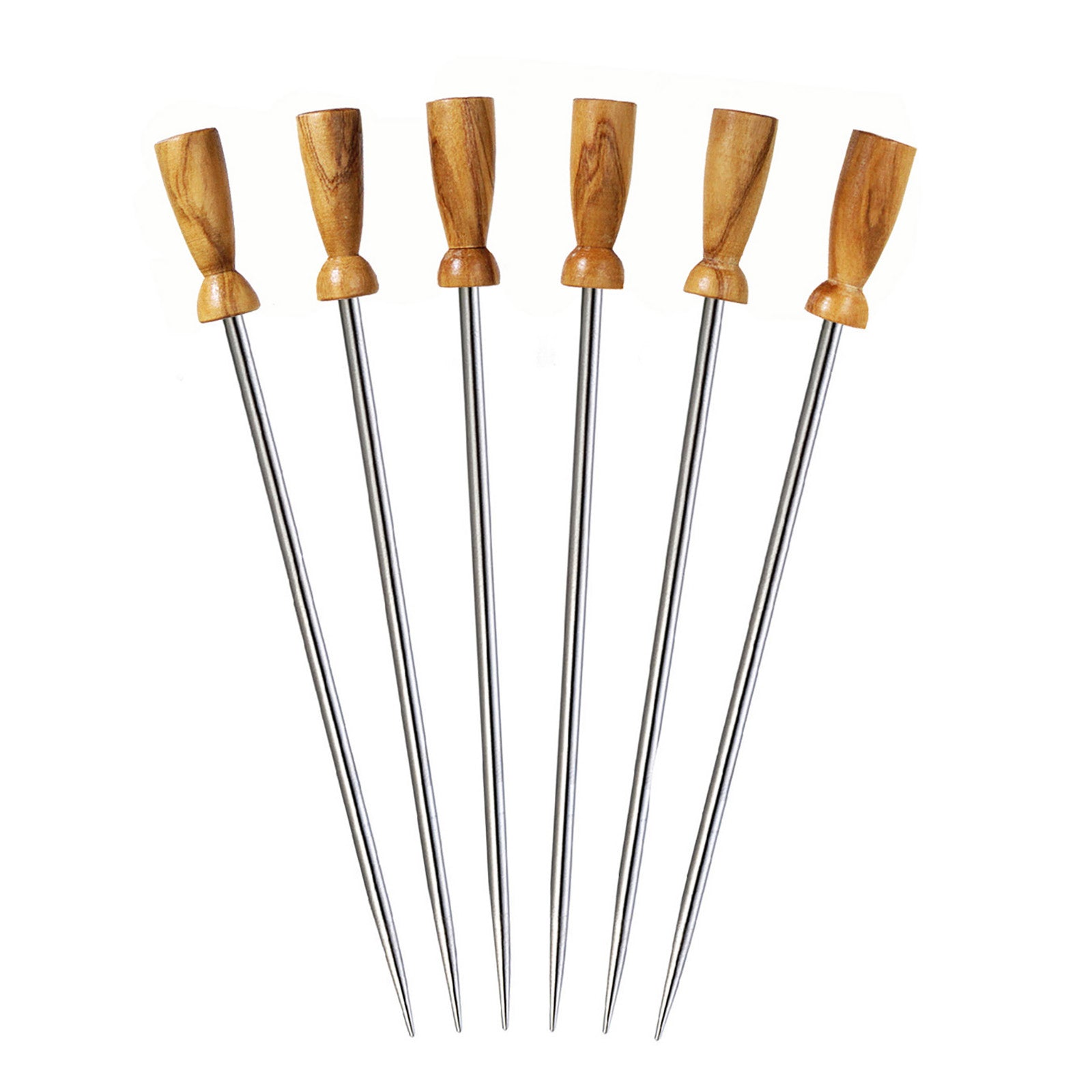 Prodyne Olivewood Stainless Steel Cocktail Picks, Set of 6