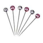 Prodyne Disco Ball Cocktail Picks, 3 Pink + 3 Silver Heads, Set of 6