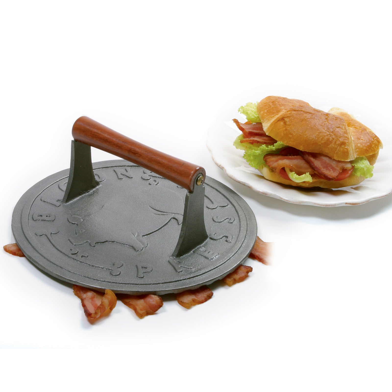Norpro Round Cast Iron Bacon, Steak, and Burger Press, 8.75-Inch
