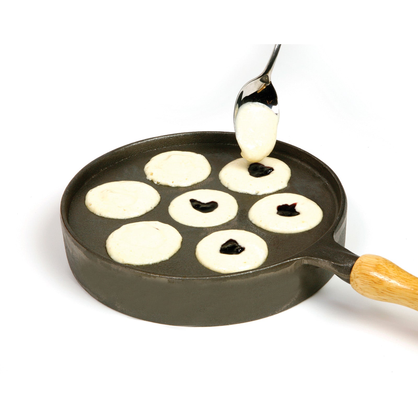 Norpro Deluxe Cast Iron Aebleskiver Stuffed Pancake Pan with Wood Handle