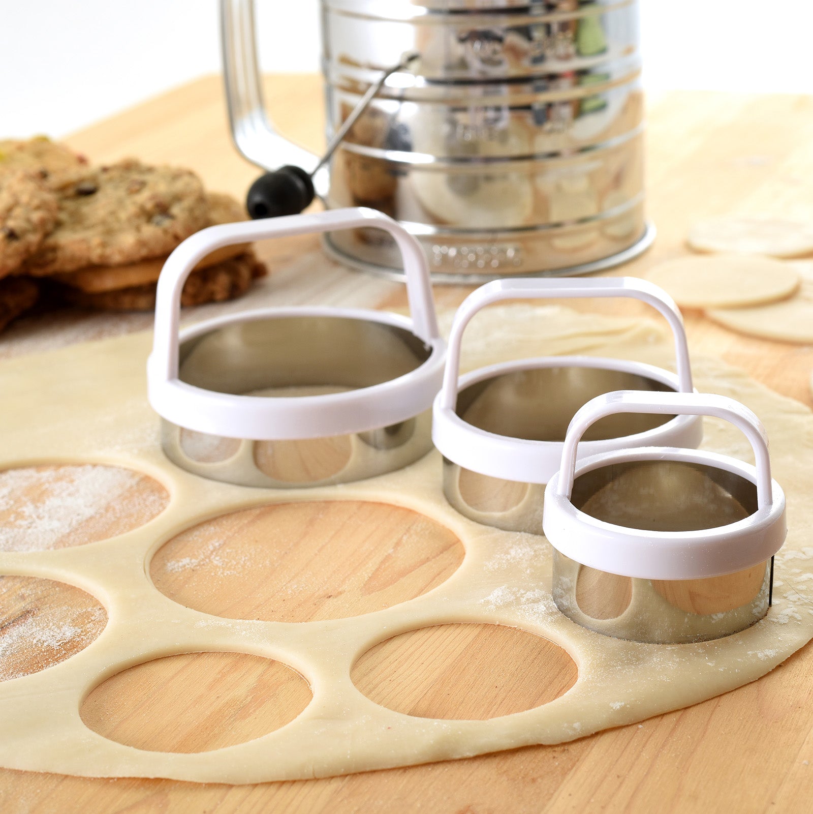 Norpro Biscuit/Cookie Cutters, Set of 3 – Stainless Steel, Round, Fluted & Straight Edge