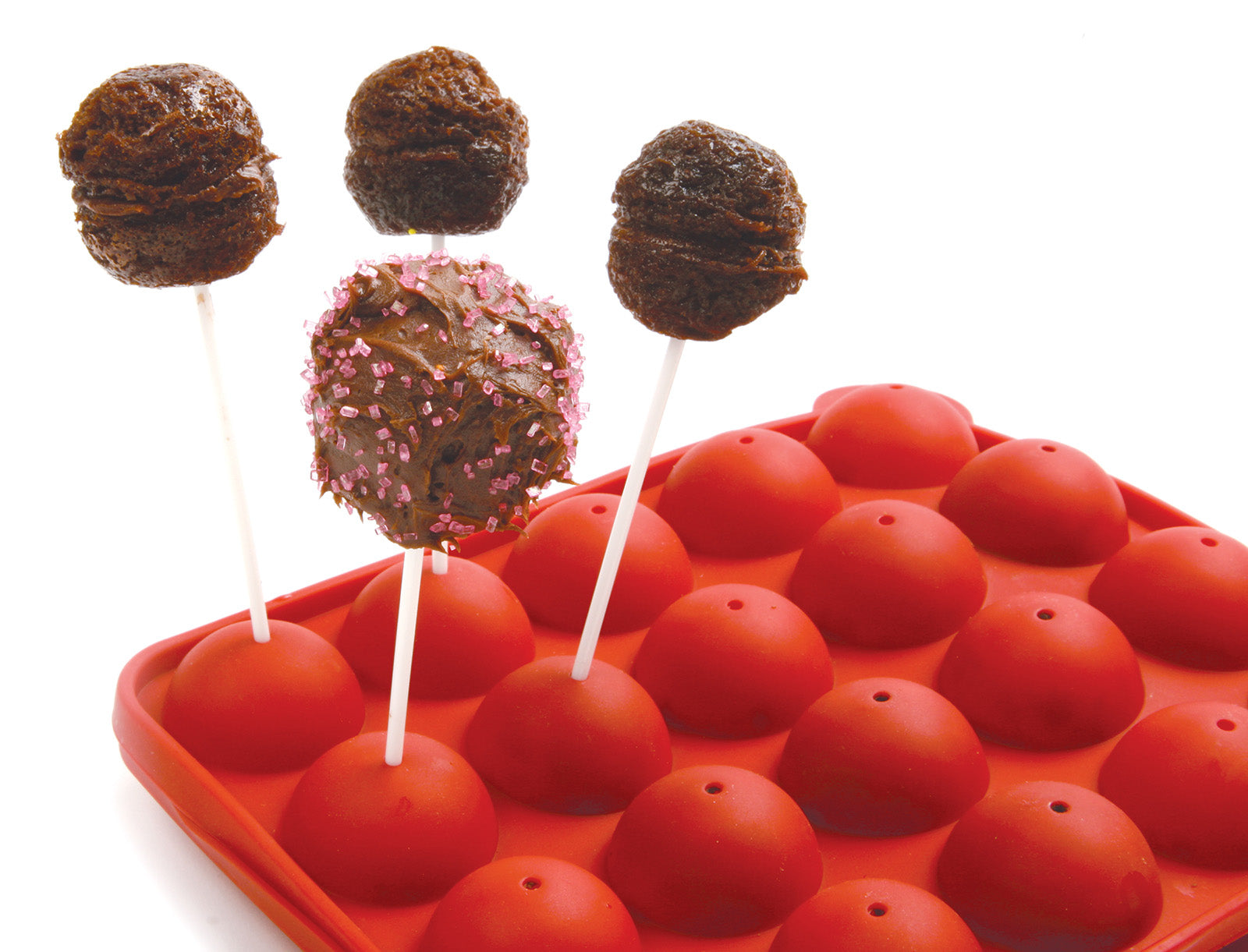 Norpro Silicone Cake Pop Pan with 20 Reusable Sticks, Red