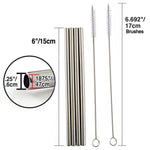 Norpro 6-Inch Stainless Steel Straight Drinking Straws with Cleaning Brushes, Set of 4