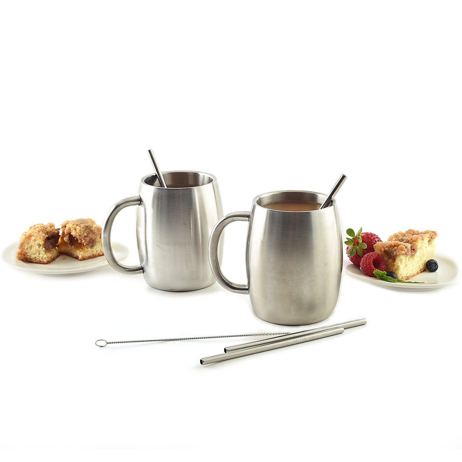 Norpro 6-Inch Stainless Steel Straight Drinking Straws with Cleaning Brushes, Set of 4