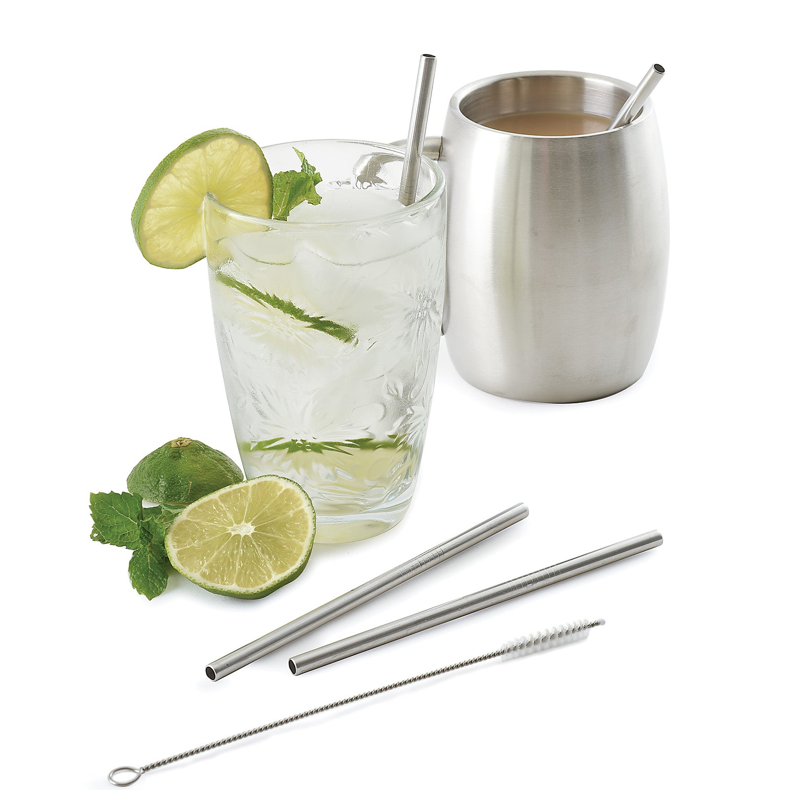 Norpro 6-Inch Stainless Steel Straight Drinking Straws with Cleaning Brushes, Set of 4