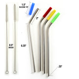 Norpro 8-Inch Stainless Steel Silicone Tipped Drinking Straws with 2 Cleaning Brushes, Set of 4