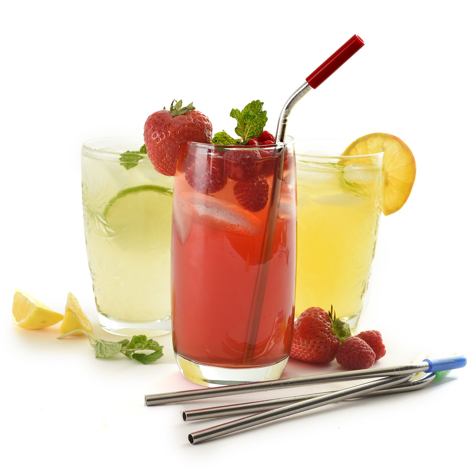 Norpro 8-Inch Stainless Steel Silicone Tipped Drinking Straws with 2 Cleaning Brushes, Set of 4