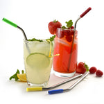 Norpro 8-Inch Stainless Steel Silicone Tipped Drinking Straws with 2 Cleaning Brushes, Set of 4