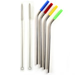 Norpro 8-Inch Stainless Steel Silicone Tipped Drinking Straws with 2 Cleaning Brushes, Set of 4
