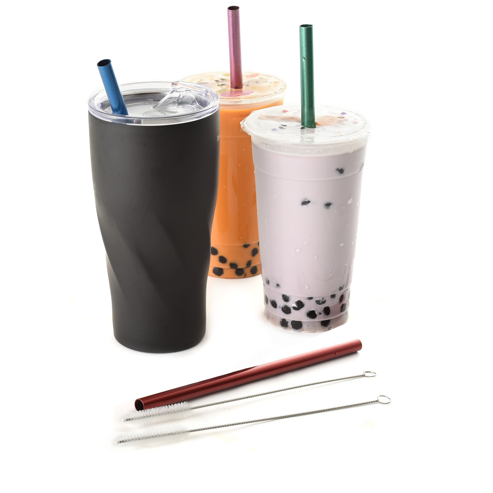 Norpro 8.625-Inch Metallic Smoothie Drinking Straws with Cleaning Brushes, Set of 4