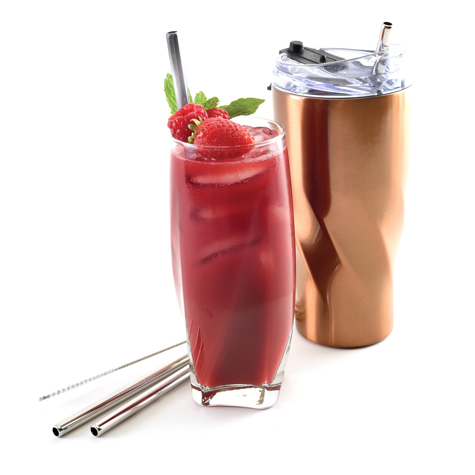 Norpro 8.5-Inch Stainless Steel Straight Drinking Straws with Cleaning Brushes, Set of 4