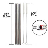 Norpro 8.5-Inch Stainless Steel Straight Drinking Straws with Cleaning Brushes, Set of 4