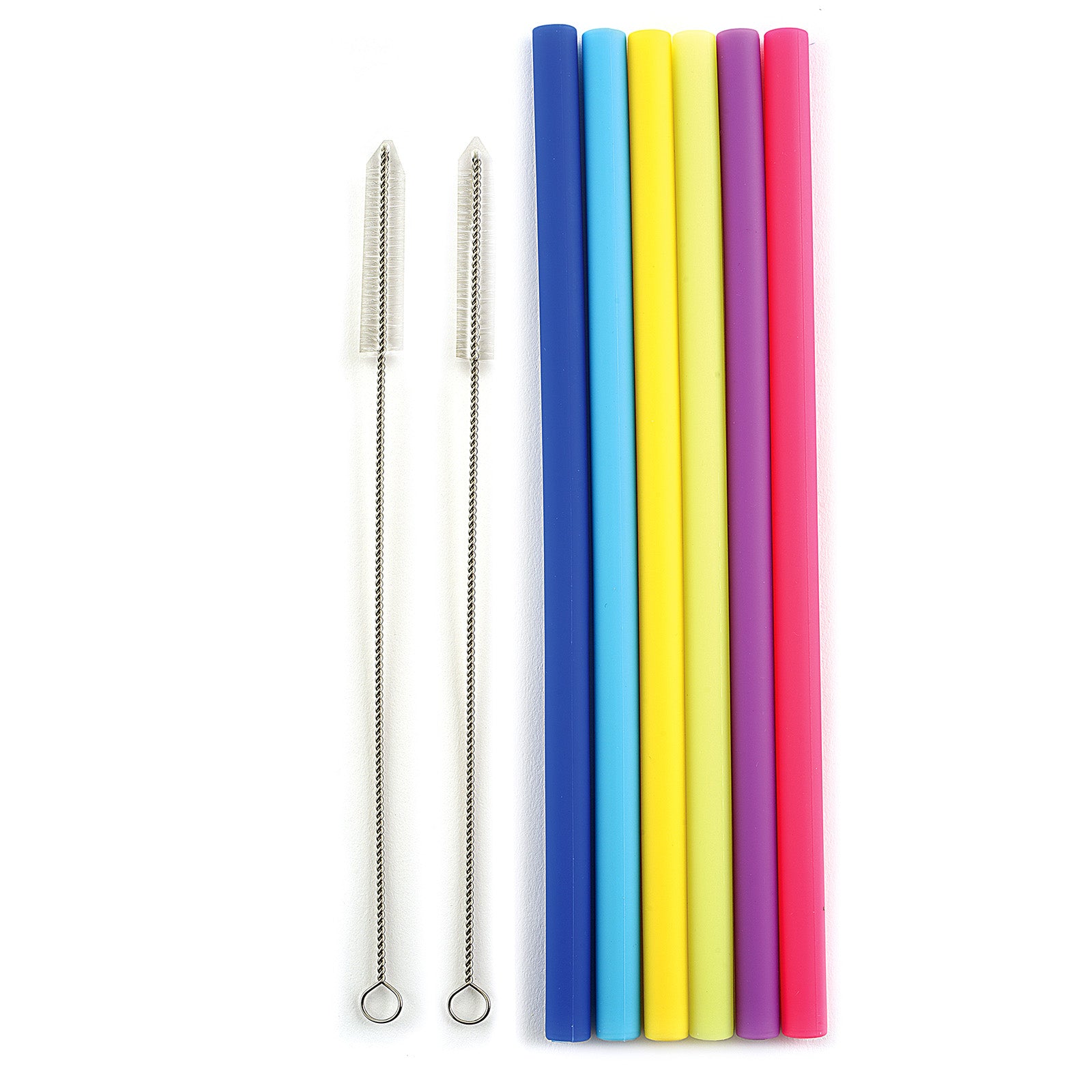 Norpro 9.75-Inch Reusable Jumbo Silicone Straws with Cleaning Brushes, Assorted Colors