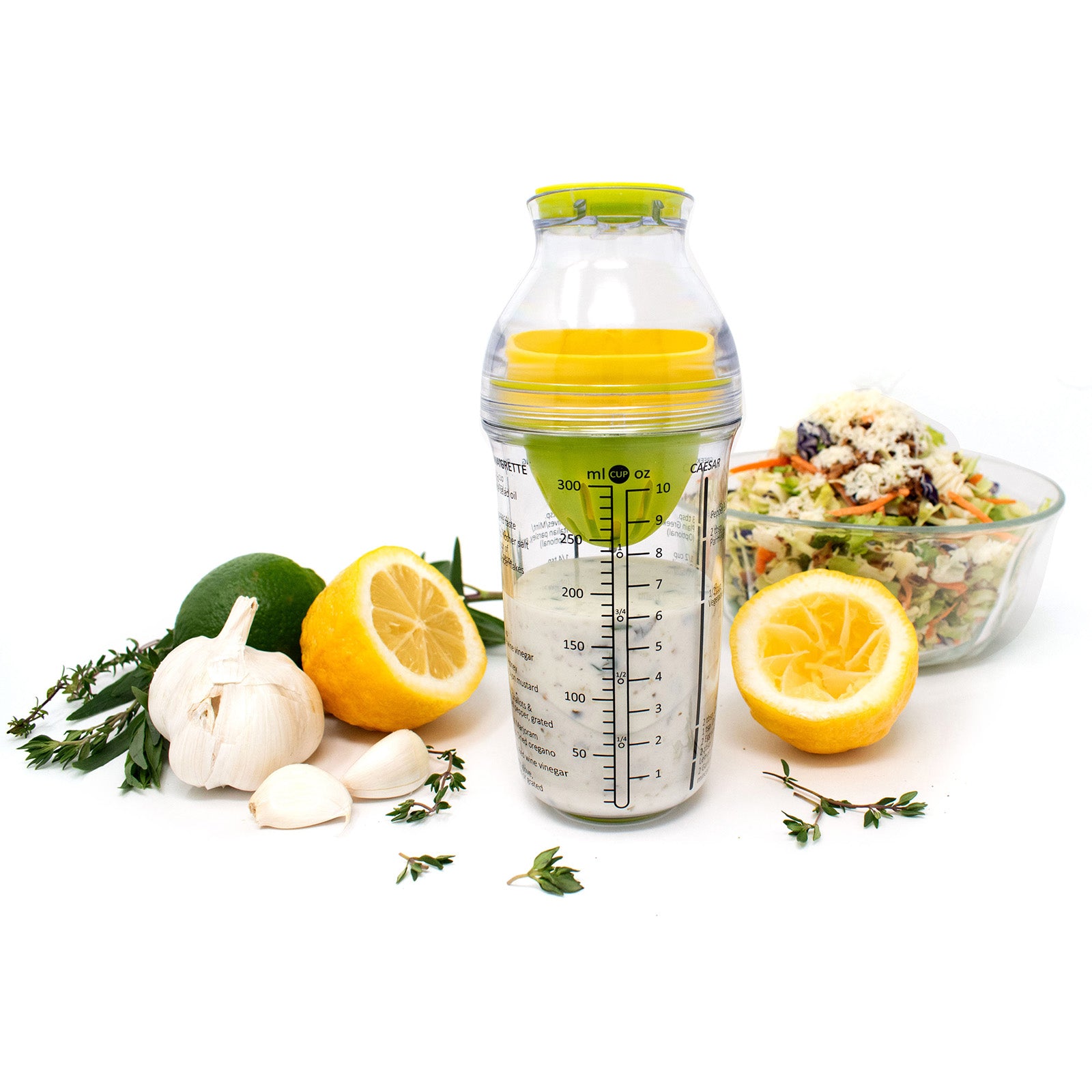 Norpro Salad Dressing Maker with Citrus Juicer and Herb Grinder with Recipe Markings