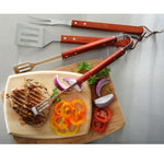 Norpro Stainless Steel and Wood 3 Piece BBQ Set with Spatula, Tongs, and Fork