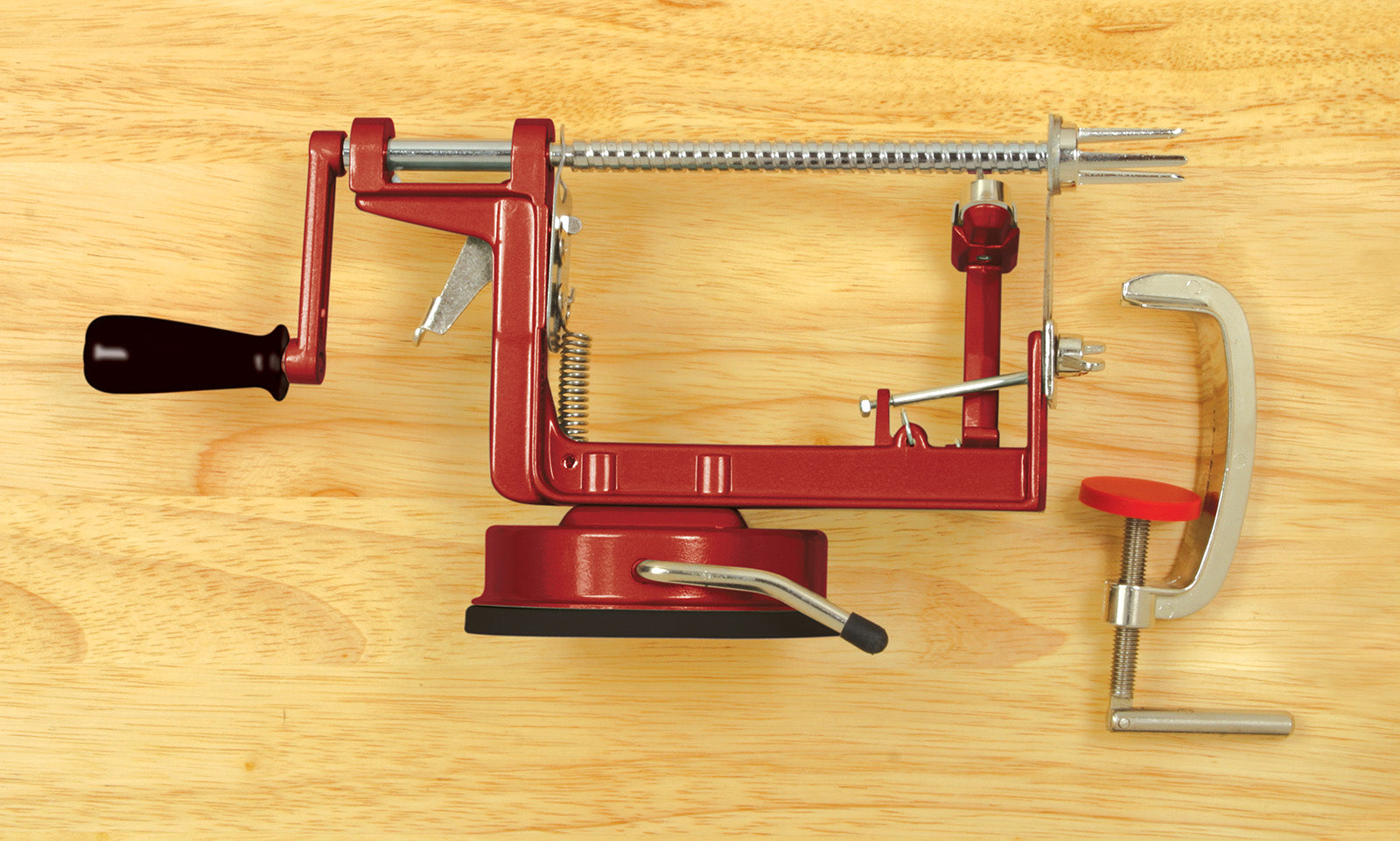 Norpro Apple-Master Parer, Slicer & Corer With Vacuum Base and Clamp for Rough Surfaces, Red