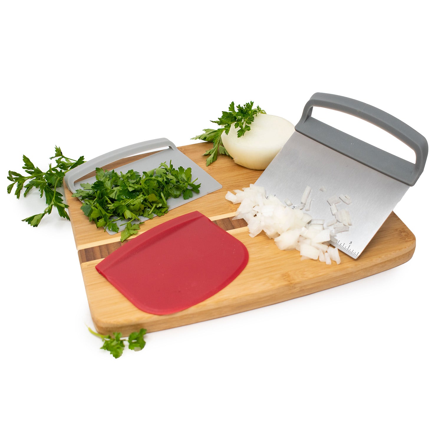 Norpro Nested Chopper and Scraper Set, Set of 3 Utensils, Red and Gray