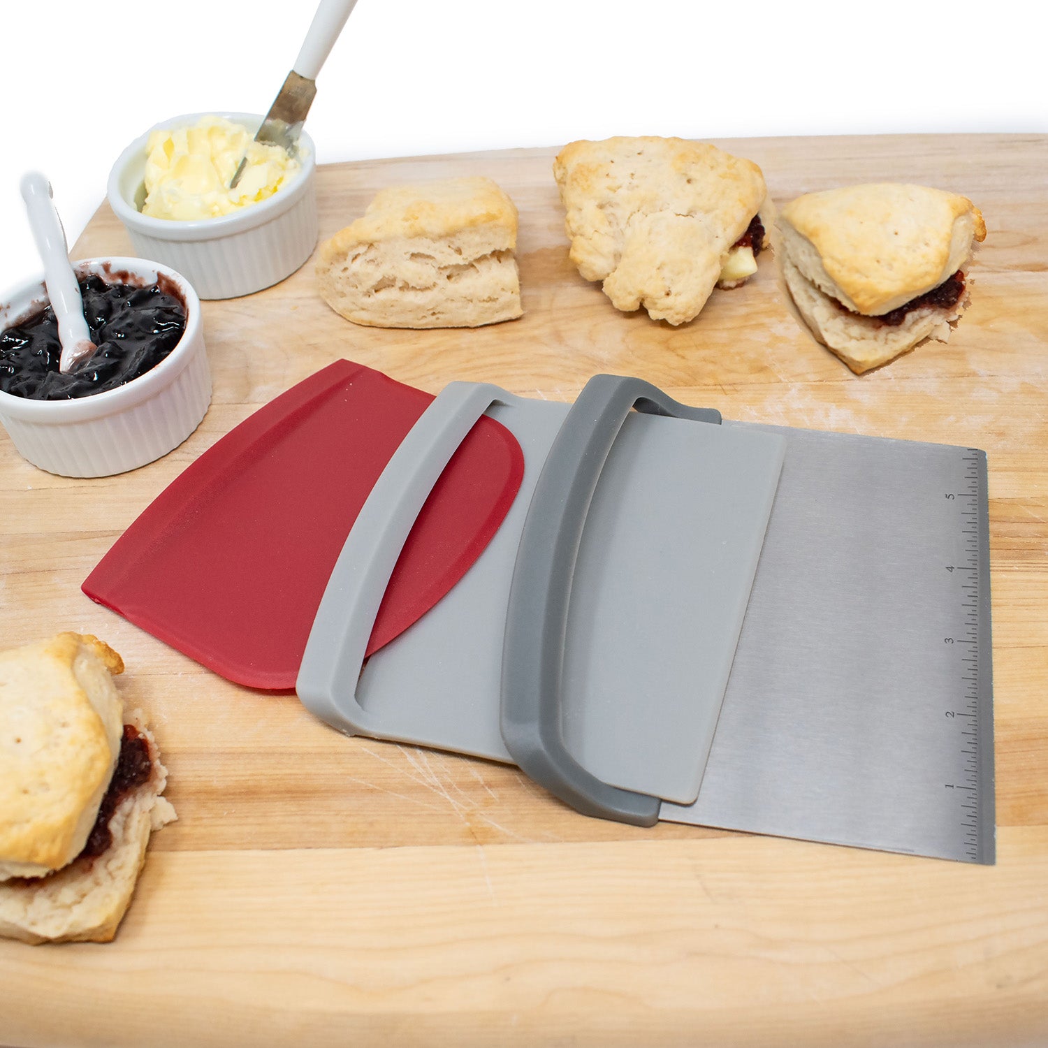 Norpro Nested Chopper and Scraper Set, Set of 3 Utensils, Red and Gray
