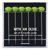Prodyne With an Olive Martini and Cocktail Picks, Set of 6