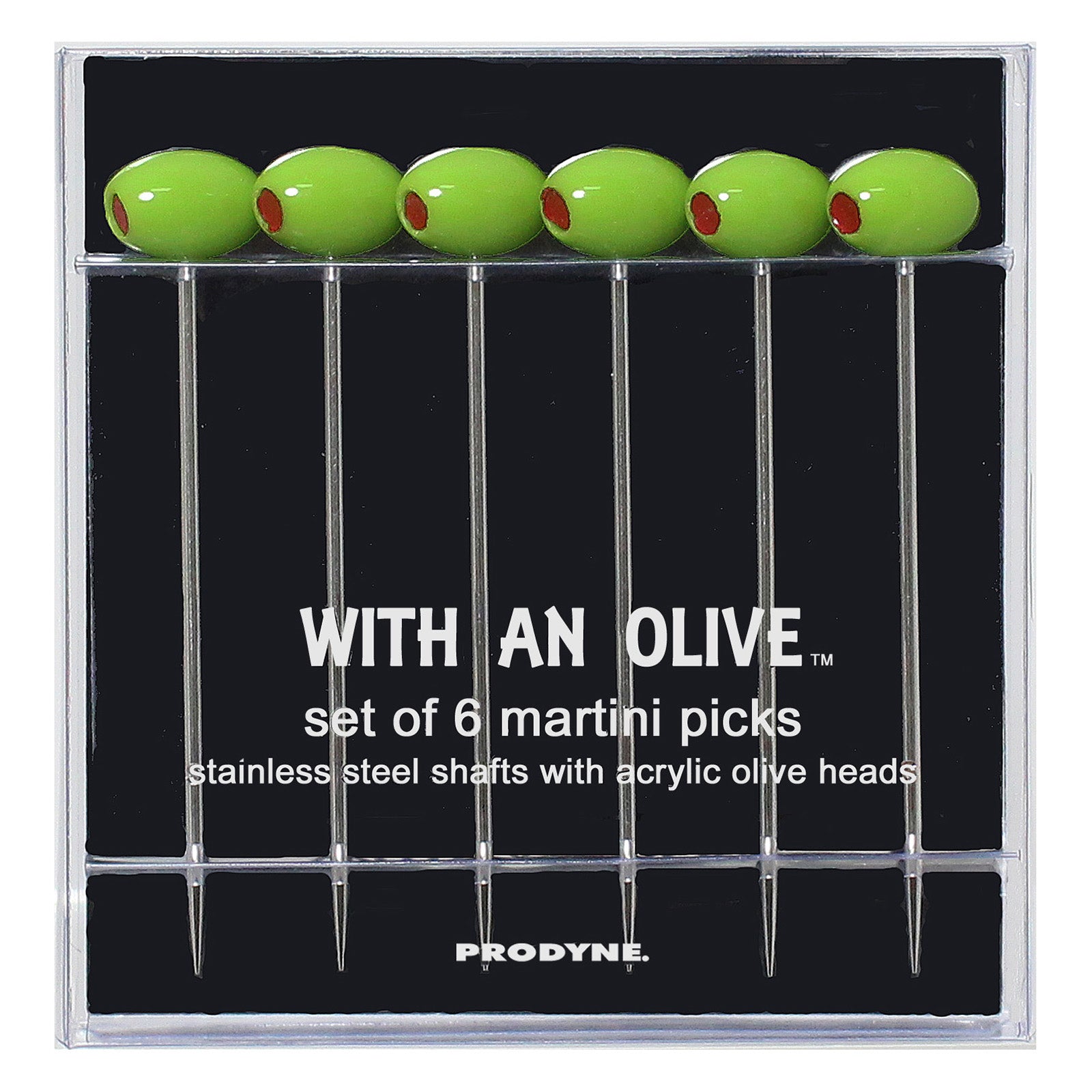 Prodyne With an Olive Martini and Cocktail Picks, Set of 6
