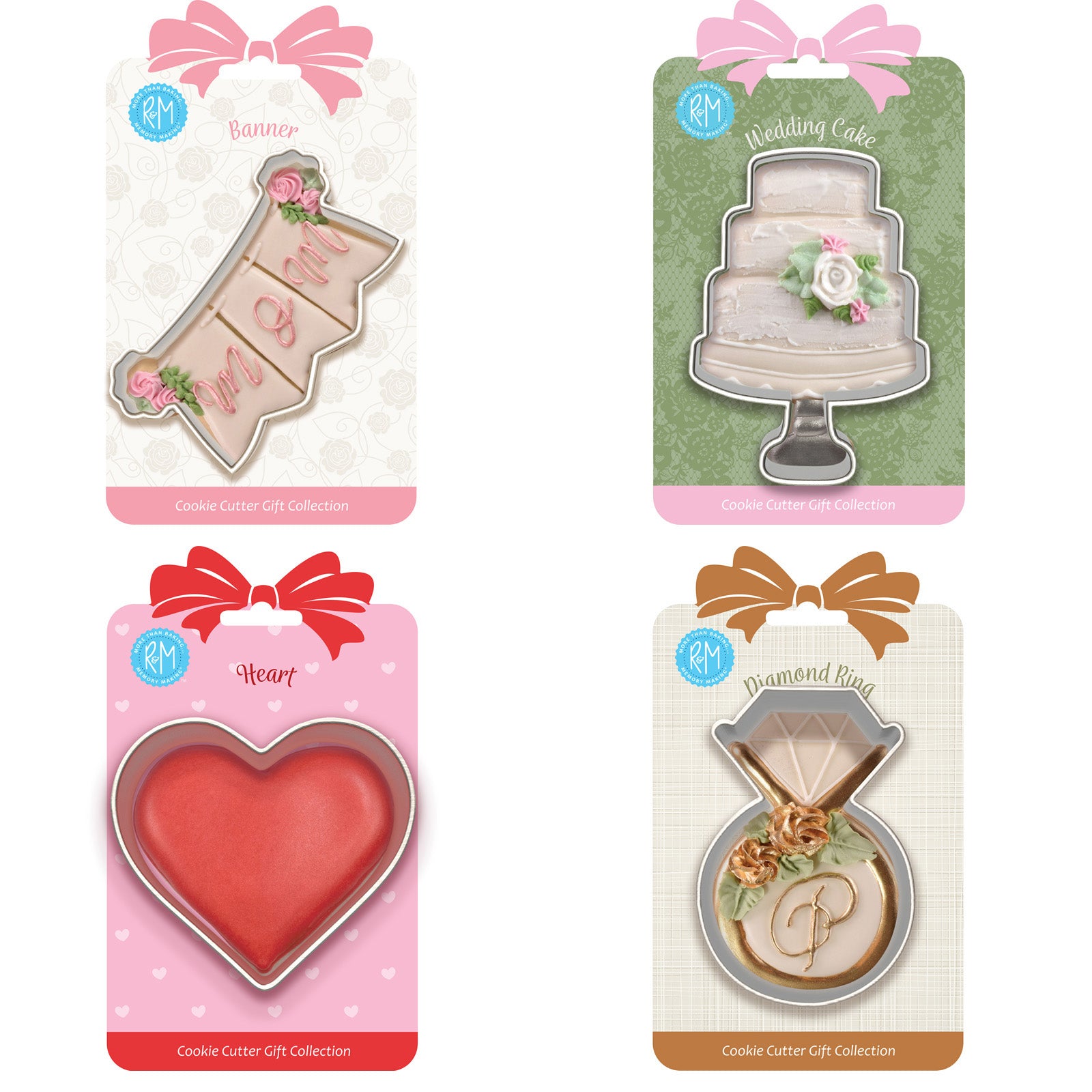 R&M International Wedding Cookie Cutter Set, Stainless Steel, 4 Piece