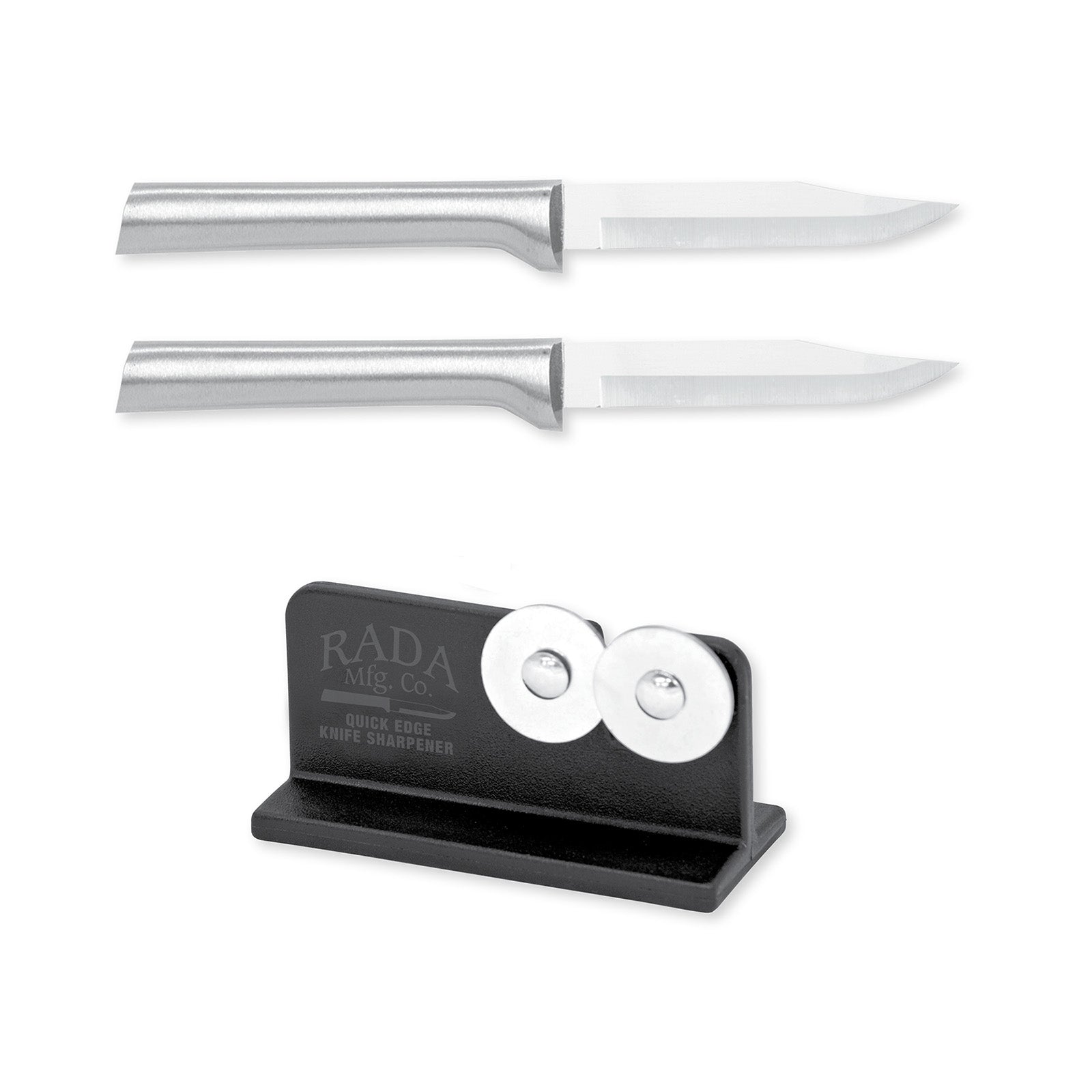 Rada Cutlery 3.25-Inch Regular Paring Knife Set of 2, Silver Handles & Quick Edge Knife Sharpener