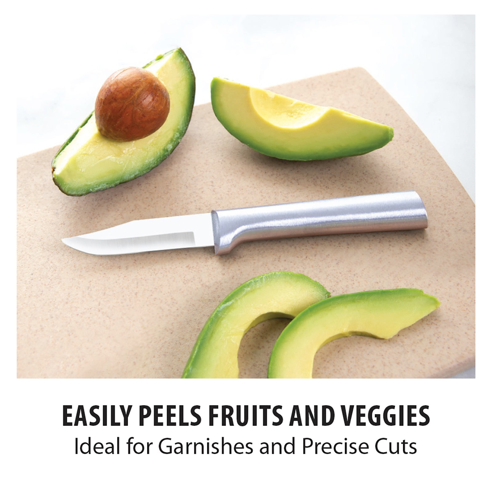Rada Cutlery 2.5-Inch Peeling Paring Knife Set of 3, Silver Handles & Quick Edge Knife Sharpener