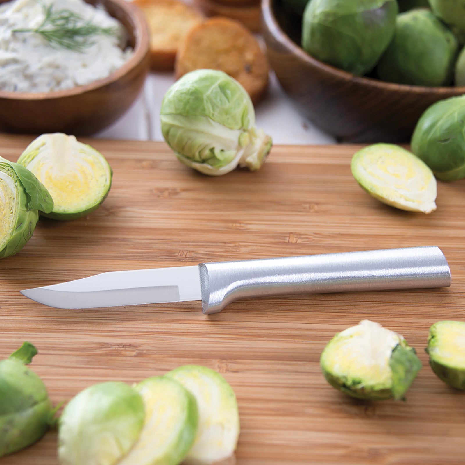 Rada Cutlery Paring & Peeling Knife Set, 4 Knives & Quick Edge Knife Sharpener, Silver
