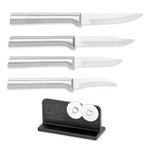 Rada Cutlery Paring & Peeling Knife Set, 4 Knives & Quick Edge Knife Sharpener, Silver