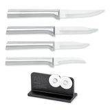 Rada Cutlery Paring & Peeling Knife Set, 4 Knives & Quick Edge Knife Sharpener, Silver