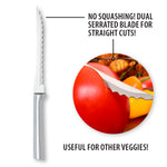 Rada Cutlery 5-Inch Tomato Slicer Stainless Steel Serrated Blade, Set of 4, Silver Handles