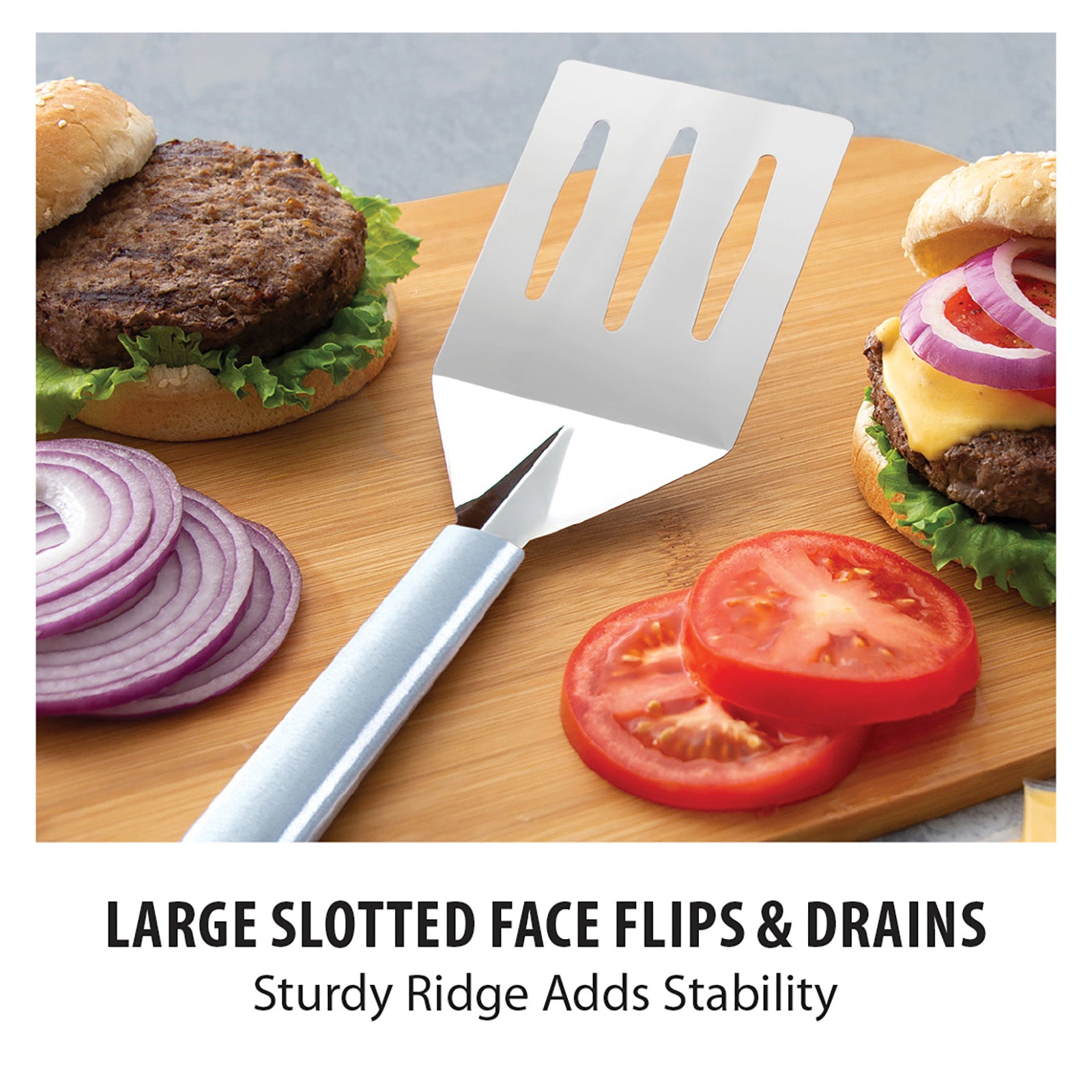 Rada Cutlery Turnover Large Faced Slotted Turner Spatula, Aluminum Handle