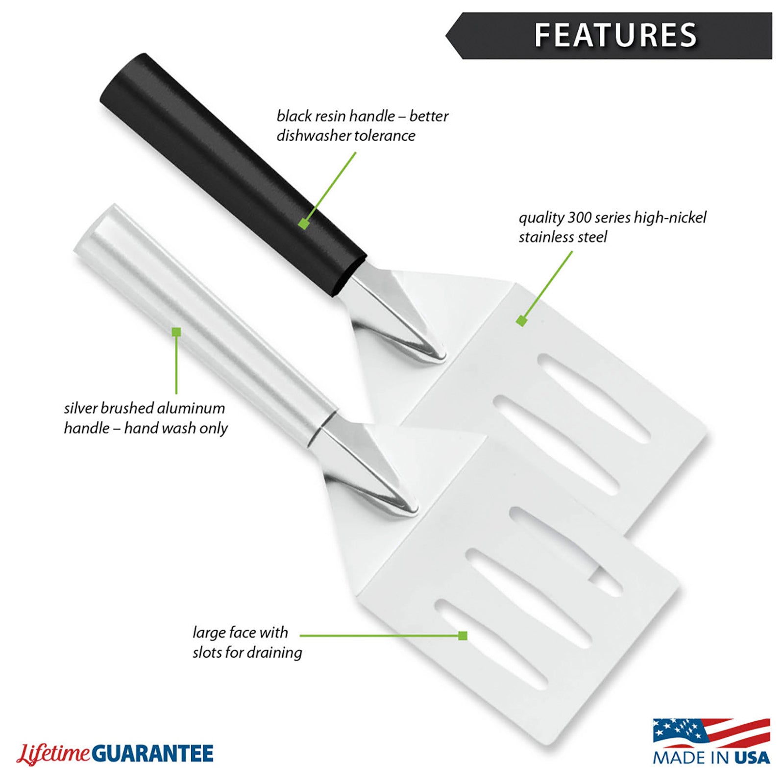 Rada Cutlery Turnover Large Faced Slotted Turner Spatula, Aluminum Handle