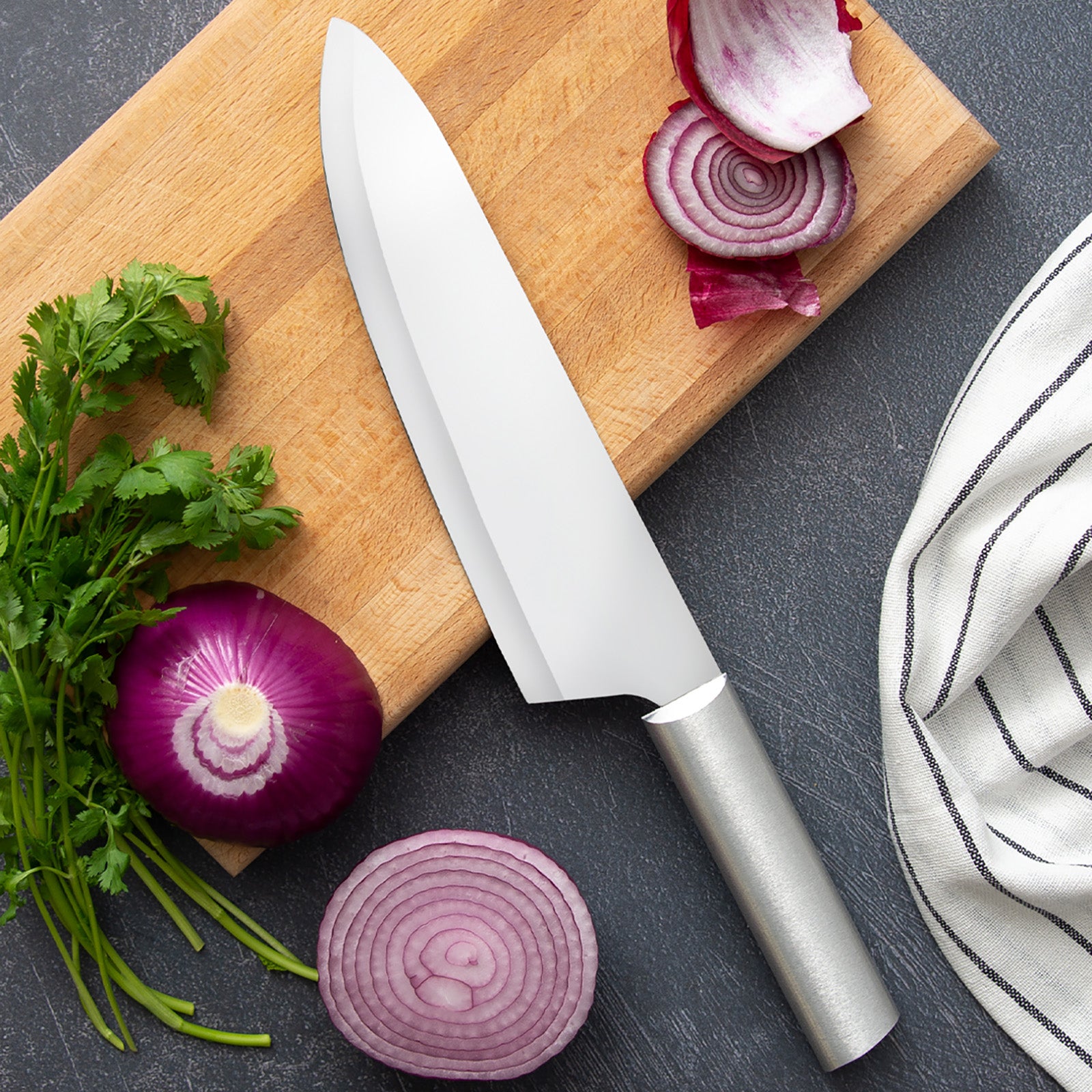 Rada Cutlery 8.5-Inch French Chef Knife, 5.25 Inch Chef's Dicer Knife, Silver Handles & Quick Edge Knife Sharpener