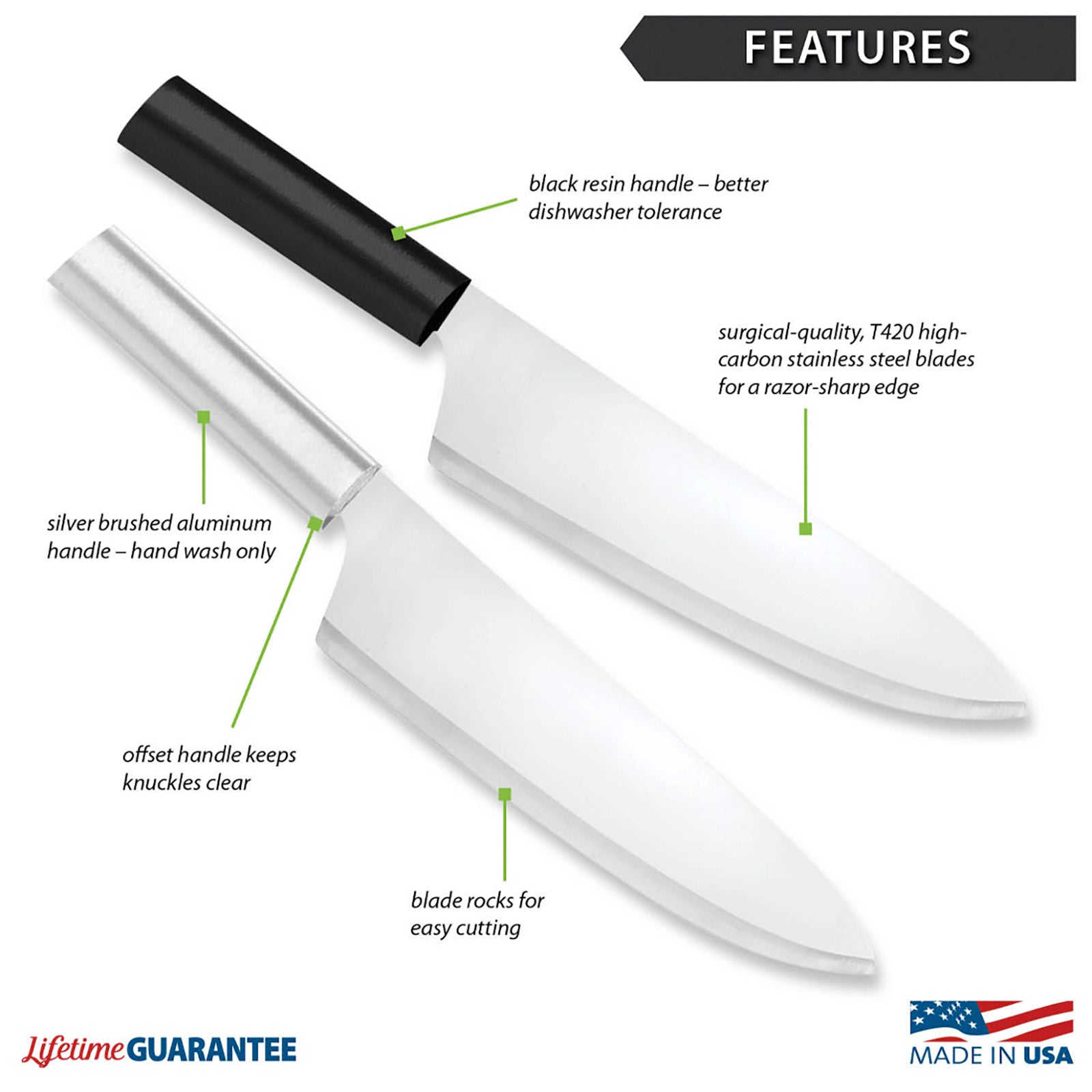 Rada Cutlery 8.5-Inch French Chef Knife Set of 2, Silver Handles & Quick Edge Knife Sharpener