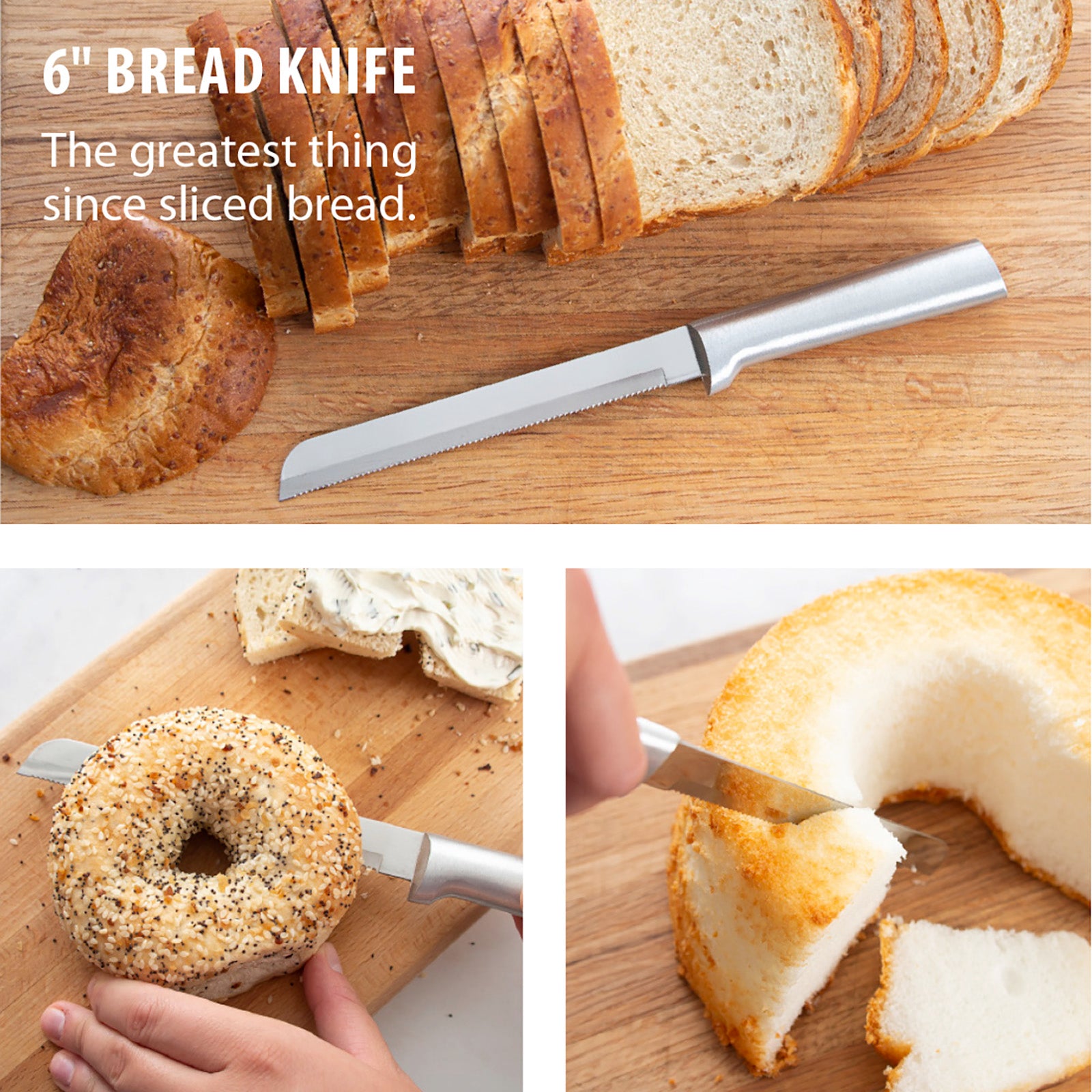 Rada Cutlery 6-Inch Bread Knife Stainless Steel Serrated Blade, Aluminum Handle